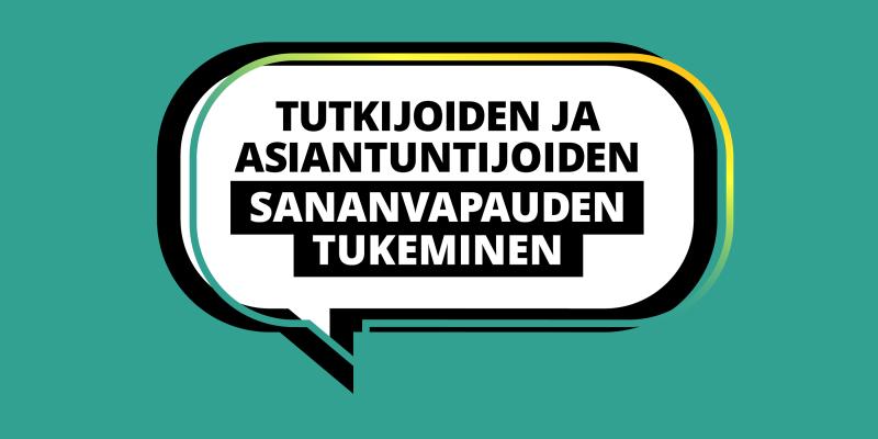 puhekupla, jossa lukee Tutkijoiden sananvapauden tueksi