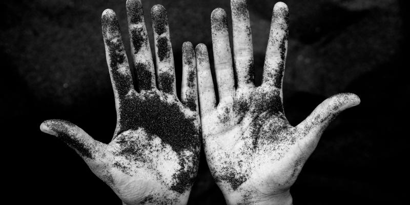 Illustration. Hands on dirt. 
