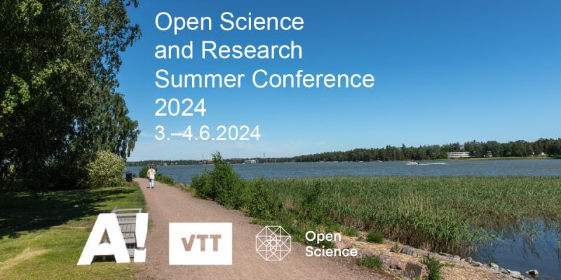 The illustration depicts a path along the waterfront. The organisers' logos have been added along with the text: Open Science and Research Summer Conference 2024. June 3–4, 2024.