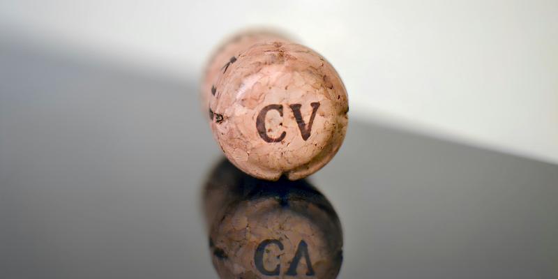 A cork with printed text CV