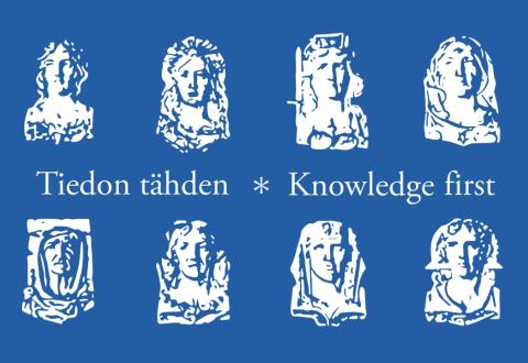 Illustration with the text Tiedon tähden, Knowledge First