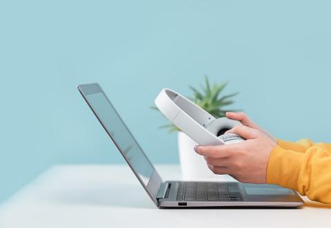 Laptop and headphones