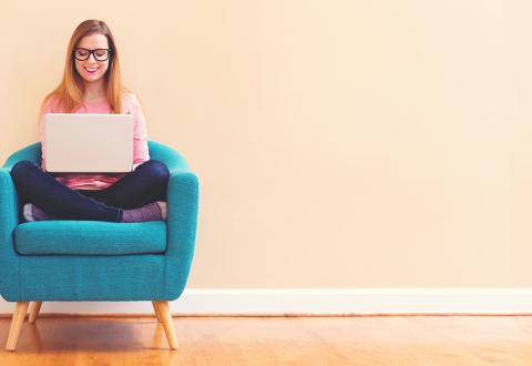 Illustration image with a woman sitting in an armchair