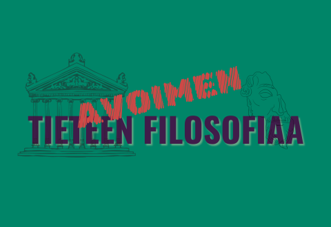 Kuvituskuva: Vihreällä taustalla keltainen teksti, jossa lukee "Avoimen tieteen filosofiaa". 